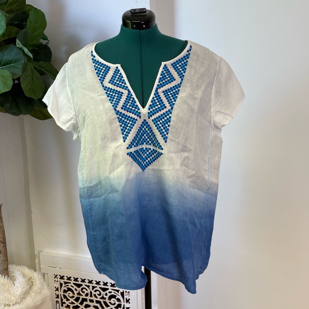 Lilly Pulitzer Breakers Row Ombre Linen Embroidered Tunic  Top Size XL